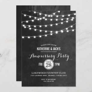 Charcoal String Lights Anniversary Party Invite