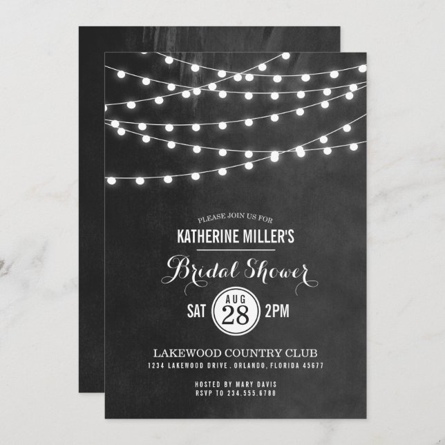 Charcoal String Lights Bridal Shower Invitation (Front/Back)
