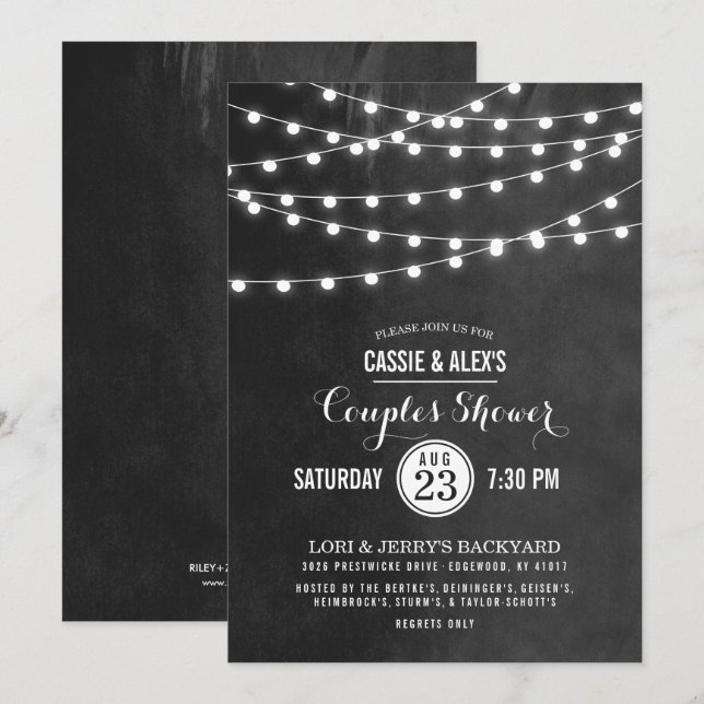 Charcoal String Lights Couples Shower Invitation (Front/Back)