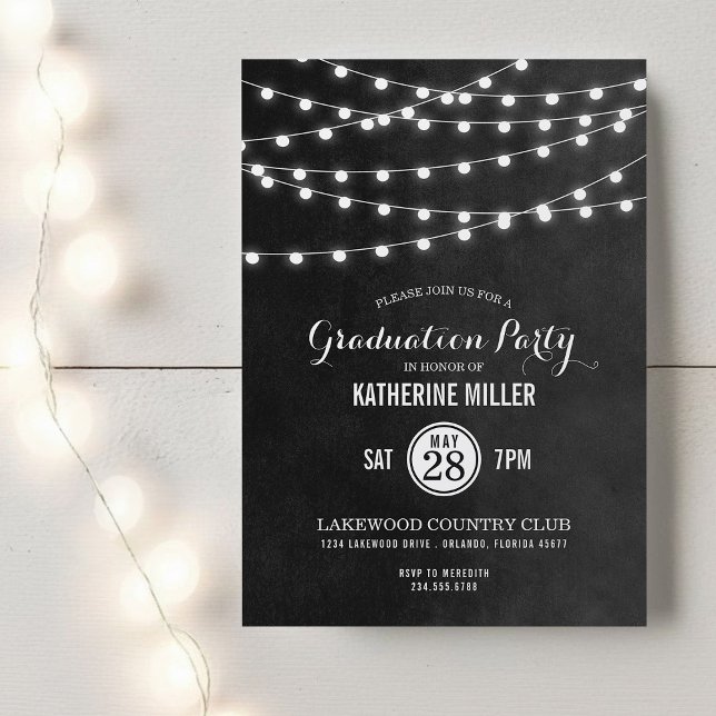 Charcoal String Lights Graduation Party Invitation (Creator Uploaded)