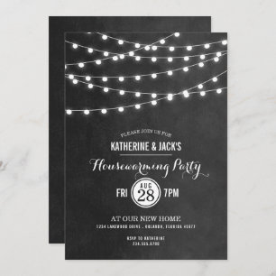 Charcoal String Lights Housewarming Party Invite