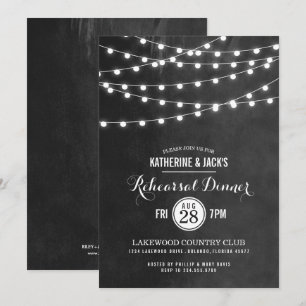 Charcoal String Lights Rehearsal Dinner Invitation