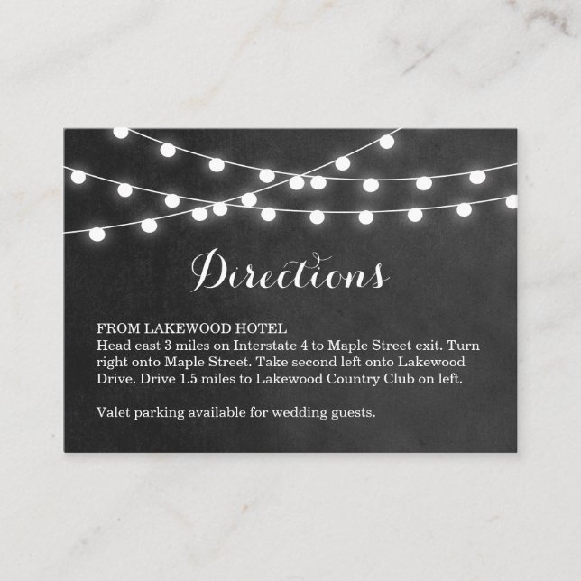 Charcoal String Lights Wedding Directions Insert (Front)