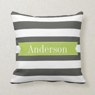 Charcoal Stripes with Lime Custom Monogram Cushion