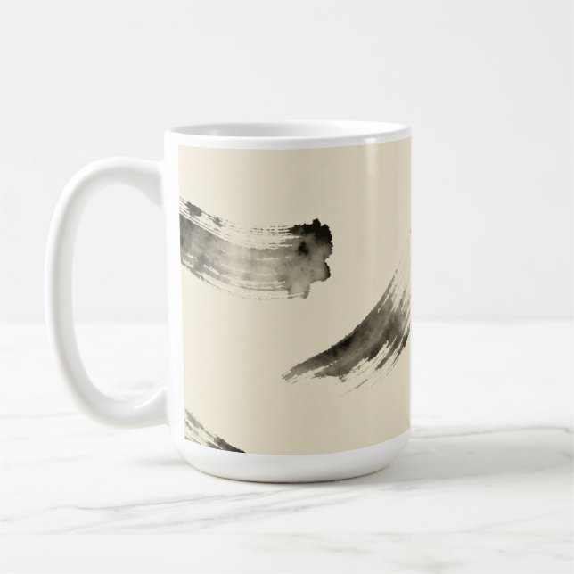 Charcoal Strokes Pattern | Minimal Beige Abstract  Coffee Mug (Left)