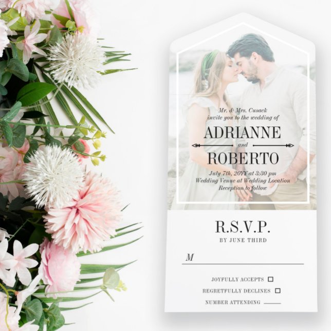 Charcoal Text Big Photo Wedding All In One Invitation (Creator Uploaded)