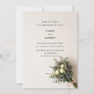 Charcoal Thistle Bouquet Wedding Invitation
