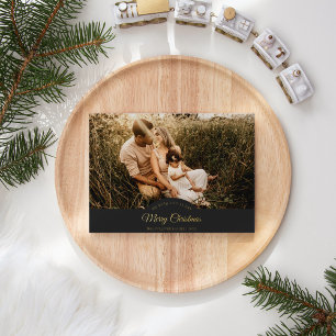 Charcoal Very Merry Christmas Four Photo Landscape Foil Holiday Card