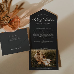 Charcoal Very Merry Christmas Letter Photo Collage All In One Invitation