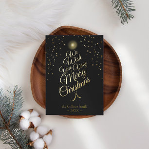 Charcoal Very Merry Christmas Tree Family Letter Foil Holiday Card