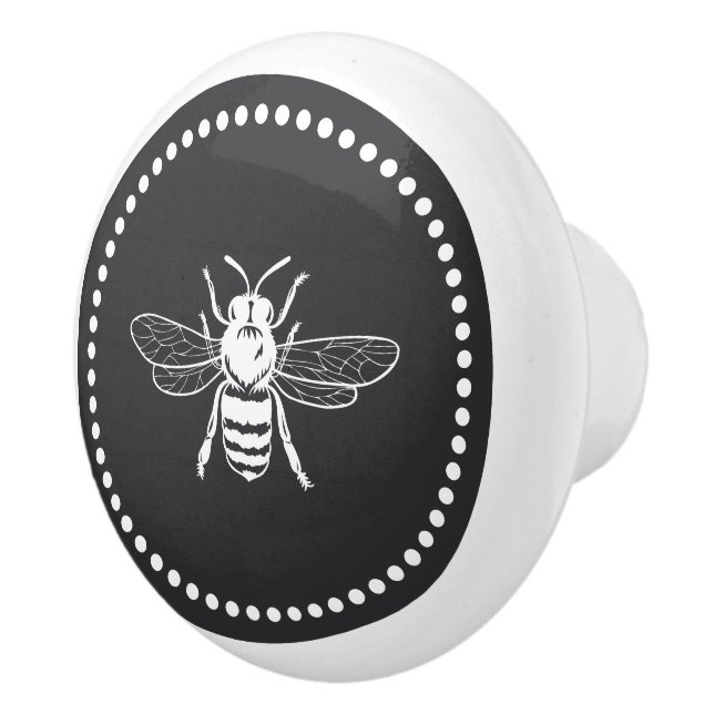Charcoal | Vintage Bee Illustration Ceramic Knob (Right)