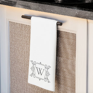 Charcoal   Vintage Frame Monogram Tea Towel