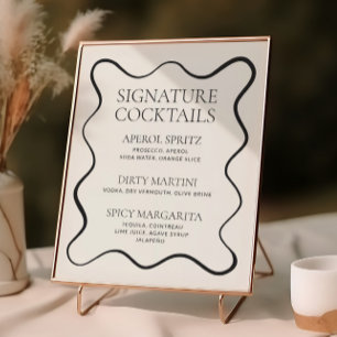 Charcoal Wavy Border Cocktail Menu Poster