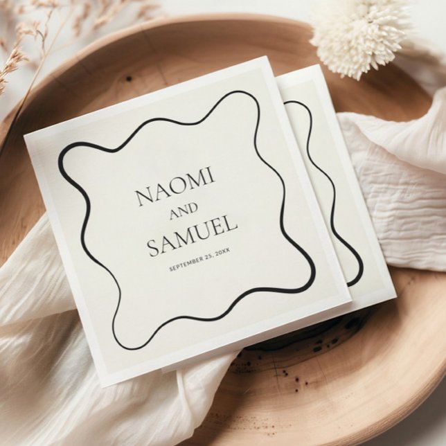 Charcoal Wavy Border Wedding Paper Napkin (Creator Uploaded)