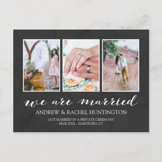 Charcoal Wedding Announcement Photo Collage Postcard (Front)