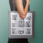 Charcoal White 8 Photo Collage Custom Monogram Tote Bag<br><div class="desc">You can use any photos for this design. Use 8 square photos to create a unique and personal gift. Or you can keep the hipster puppy and make a trendy keepsake. If you need to adjust the pictures,  click on the customise tool to make changes.</div>