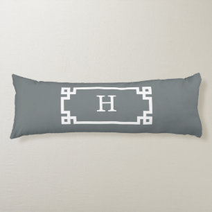 Charcoal White Greek Key Frame #2 Initial Monogram Body Cushion
