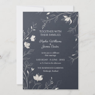 Charcoal White Magnolia Wedding Invitation