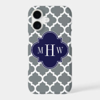 Charcoal White Moroccan #5 Navy 3 Initial Monogram
