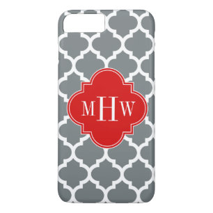 Charcoal, White Moroccan #5 Red 3 Initial Monogram iPhone 8 Plus/7 Plus Case