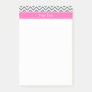 Charcoal Wht LG2 Chevron Hot Pink Name Monogram Post-it Notes