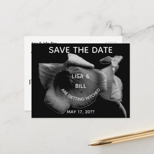 Charcoal Wildflower Save the Date Postcard (Front/Back In Situ)