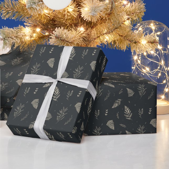Charcoal | Winter Laurel Pattern Wrapping Paper (Holidays)