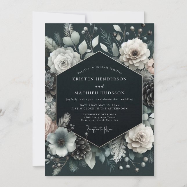 Charcoal Wintry Pine Wedding Invitation (Front)