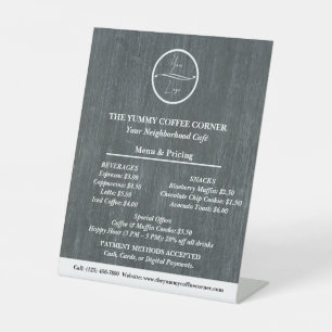 Charcoal Wood Background Business Price List Pedestal Sign