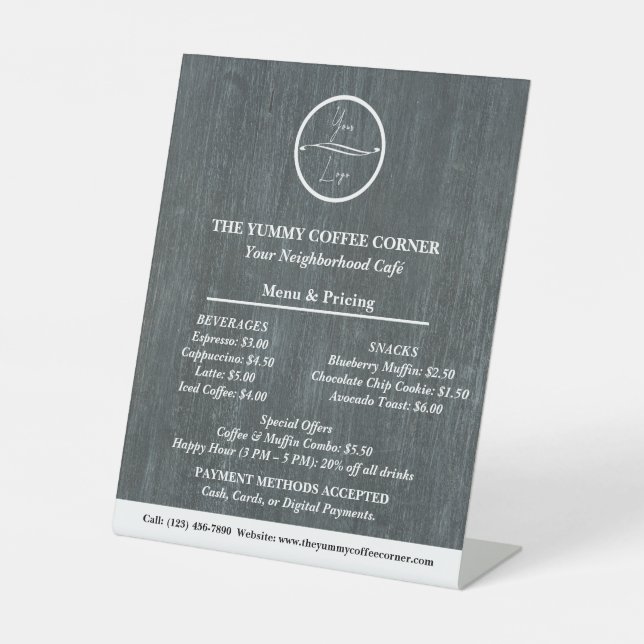 Charcoal Wood Background Business Price List   Pedestal Sign (Front)
