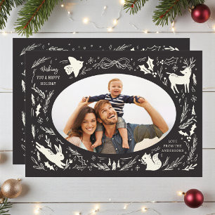 Charcoal Woodland Happy Holidays Family Photo Holiday Card