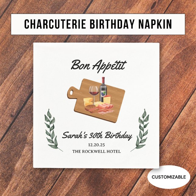 Charcuterie and Wine Picnic Birthday Party Napkin (Creator Uploaded)