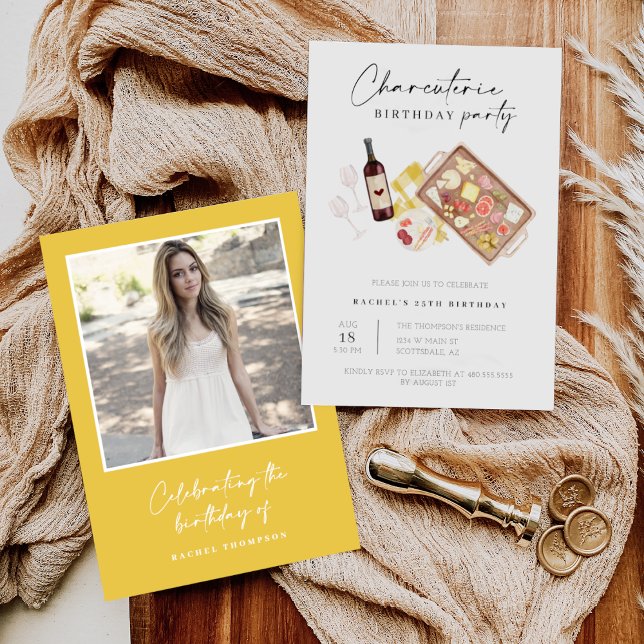 Charcuterie Board Wine Cheese Birthday Party Photo Invitation (Creator Uploaded)