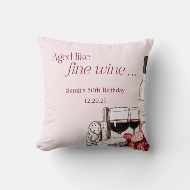 Charcuterie & Wine 50th Birthday Party Cushion (Front)
