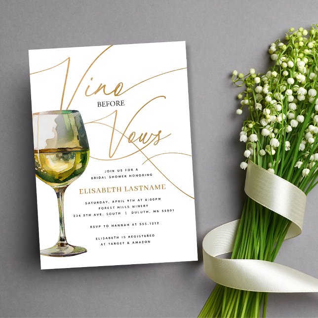 Chardonnay Gold Vino Before Vows Bridal Shower Invitation (Creator Uploaded)