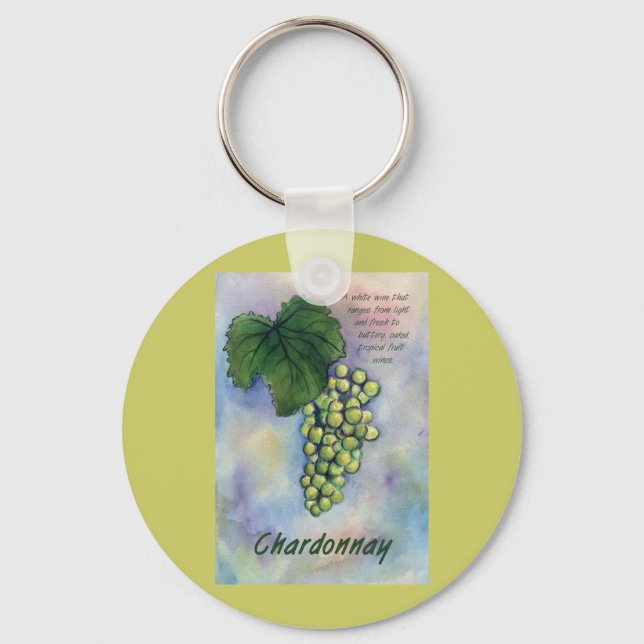 Chardonnay Wine Grapes & Description Keychain (Front)