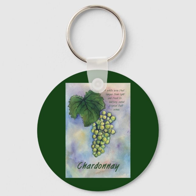 Chardonnay Wine Grapes & Description Keychain (Front)