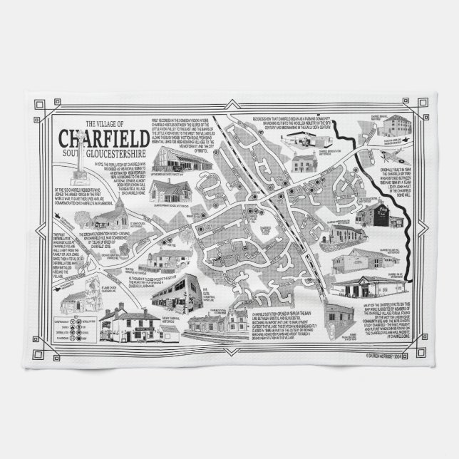 Charfield Village Map Tea Towel (Horizontal)