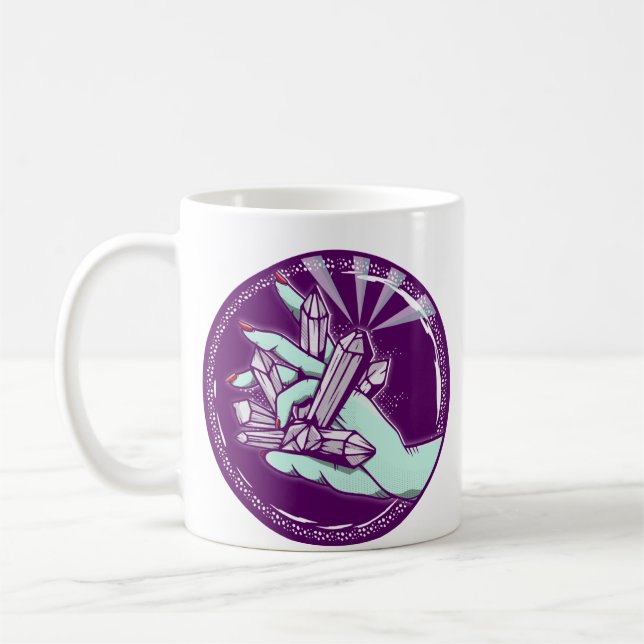 Charging amethyst crystals coffee mug (Left)