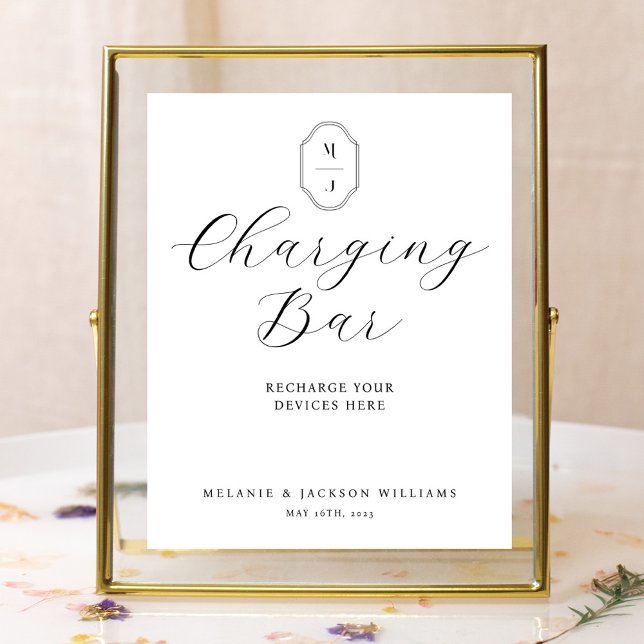 Charging Bar Minimal Elegant Script & Monogram Poster (Creator Uploaded)