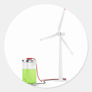 Charging battery with wind turbine classic round sticker