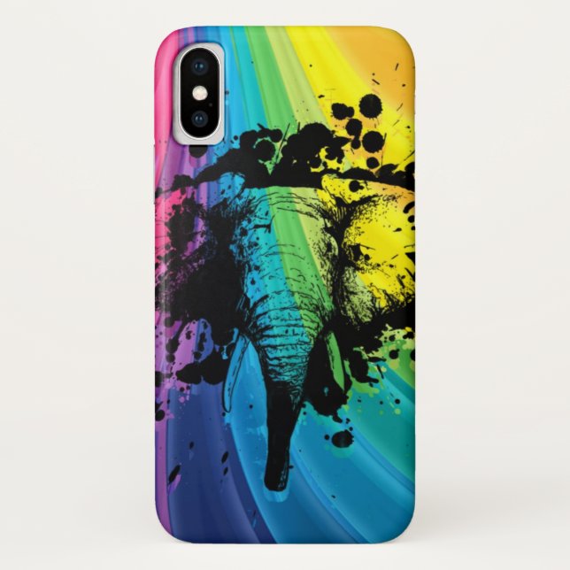 Charging Bull Elephant on Rainbow Case-Mate iPhone Case (Back)