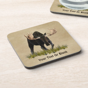 Charging Bull Moose On Old Paper Coaster
