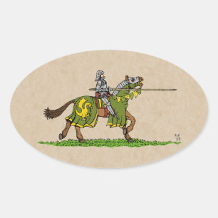 Charging Mediaeval Knight Oval Sticker