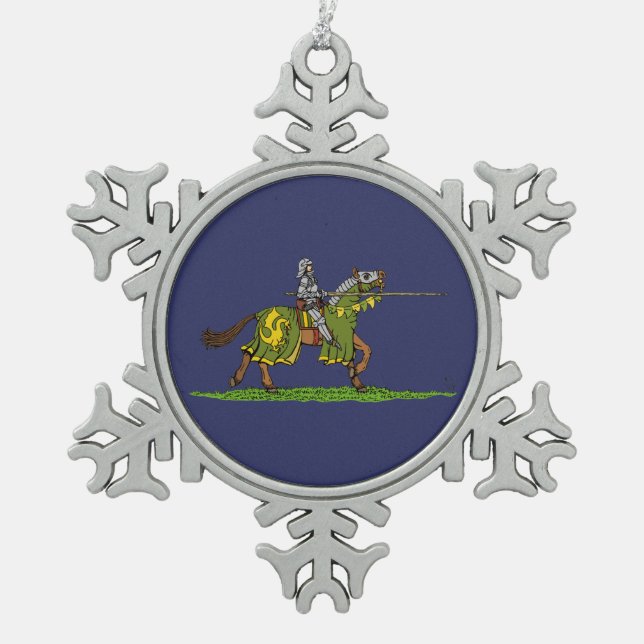 Charging Mediaeval Knight Snowflake Pewter Christmas Ornament (Front)