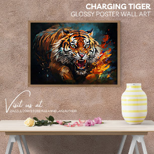 Charging Tiger Wall Art Glossy Poster