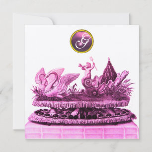 CHARIOT OF SWANS WITH CUPCAKES GOLD BEACH WEDDING INVITATION
