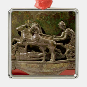 Charioteer in his chariot, detail from a cist metal tree decoration