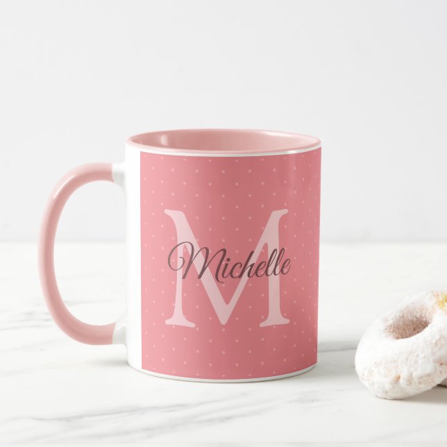 Charisma Red Custom Initial Monogram Your Name Mug (With Donut)