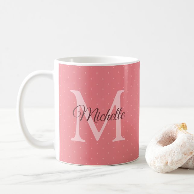 Charisma Red Custom Your Name Initial Monogram Coffee Mug (With Donut)